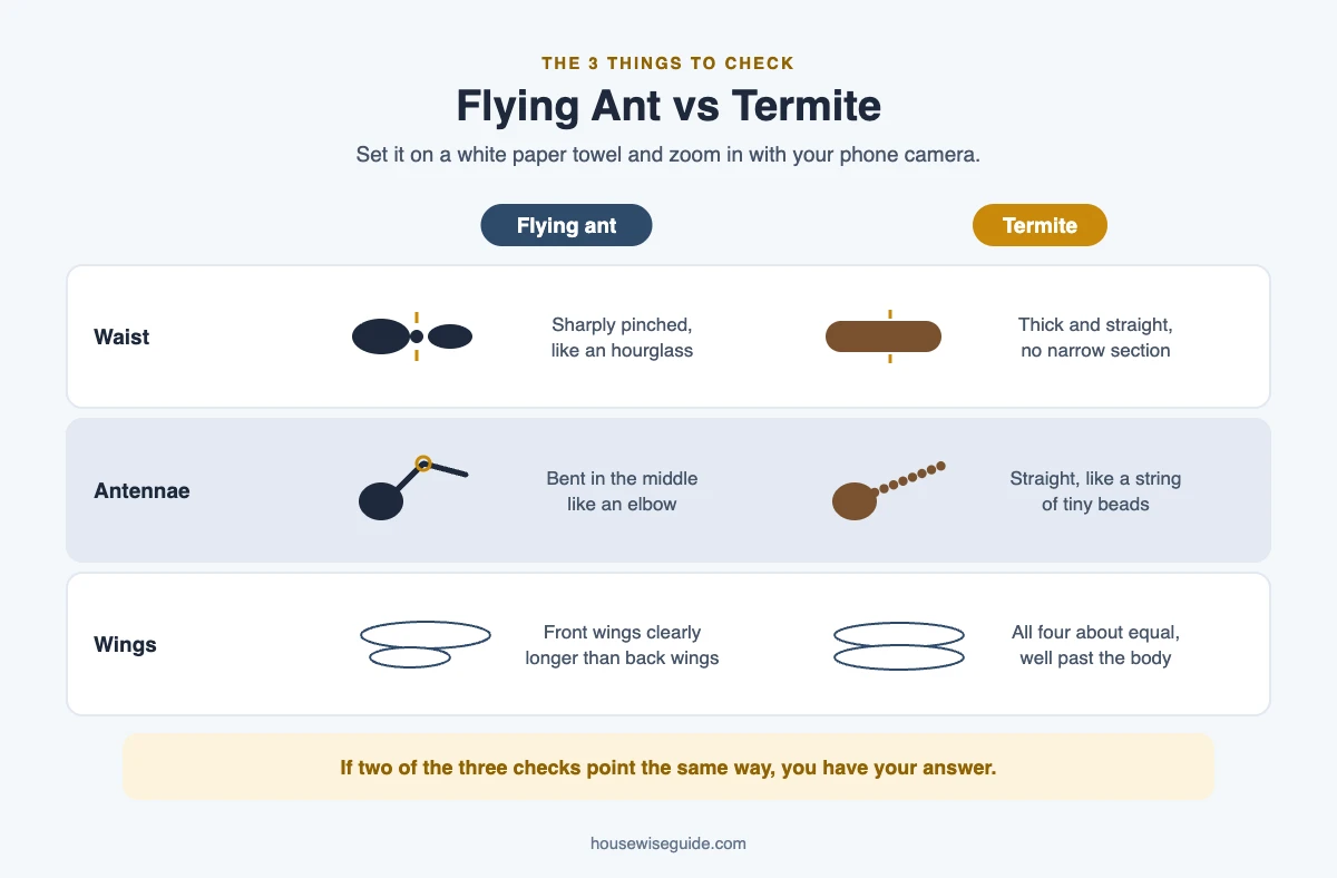 HouseWise Guide chart comparing the waist, antennae and wings of a flying ant and a termite